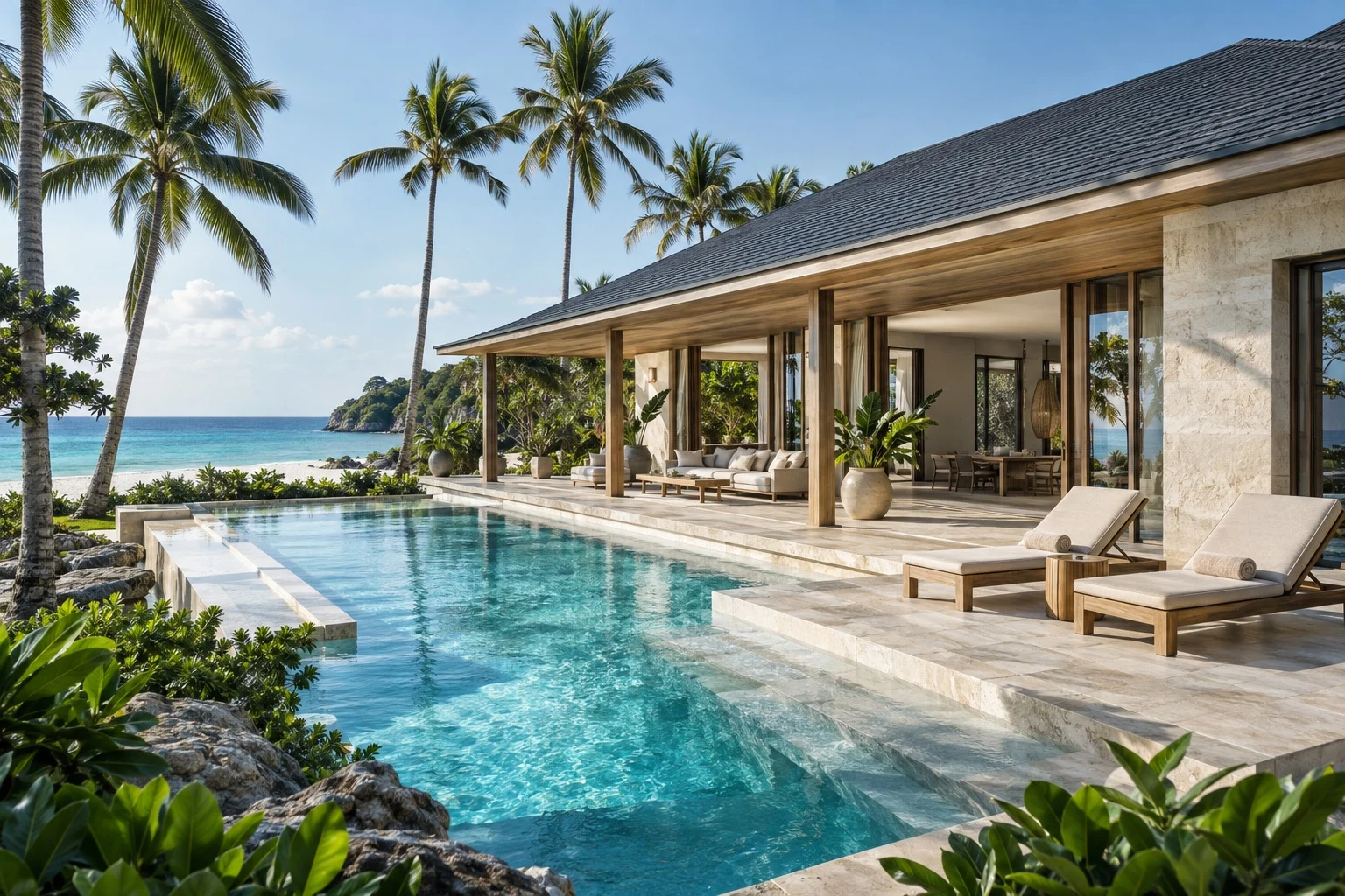 Beachfront luxury villa with pool