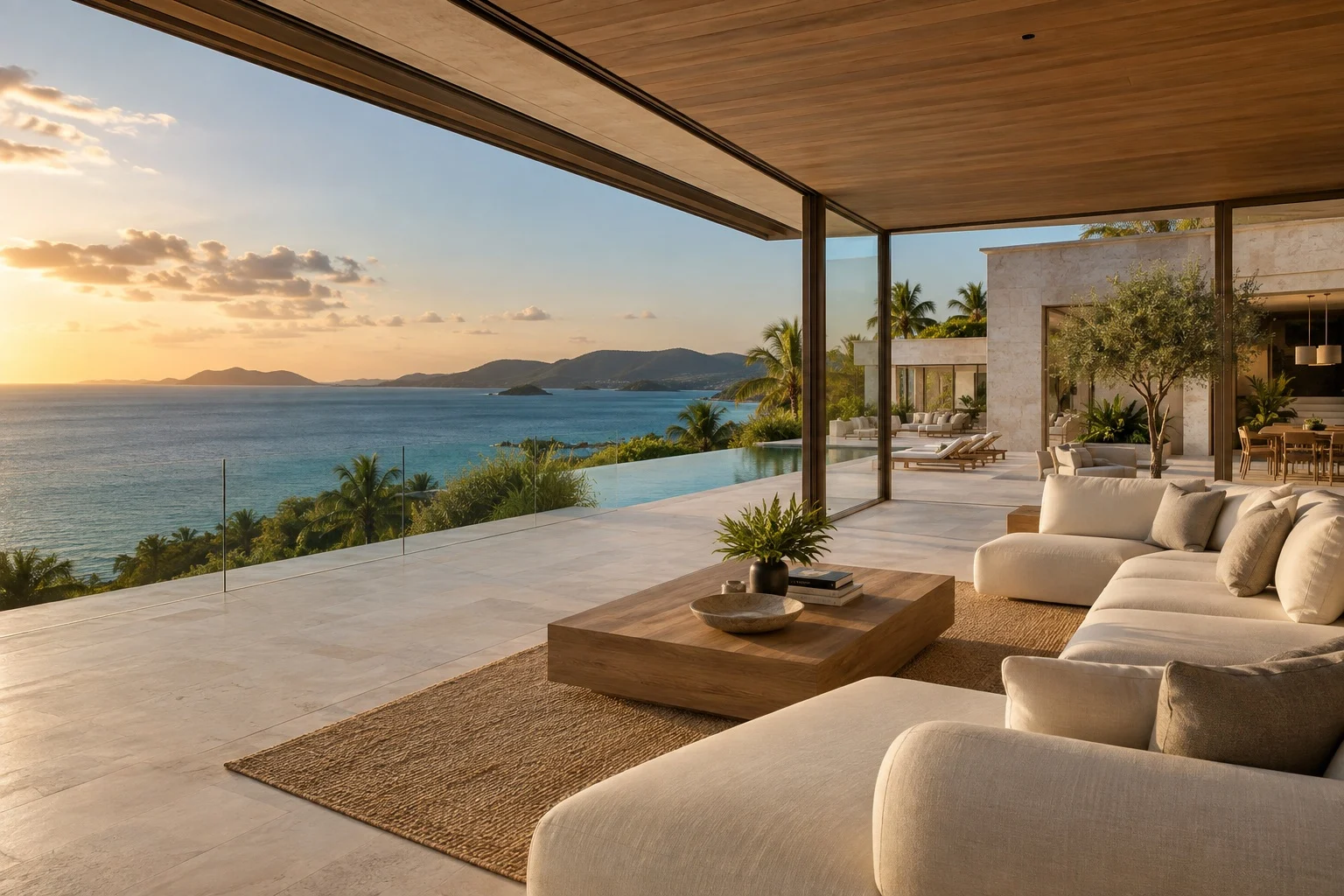 Contemporary luxury villa interior facing the sea